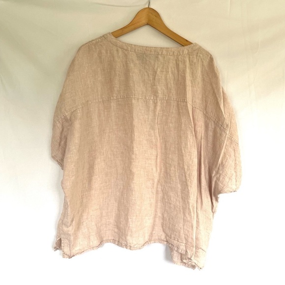 100% linen boxy short sleeve top dolman sleeve linen t-shirt size L Tahari - Picture 2 of 7